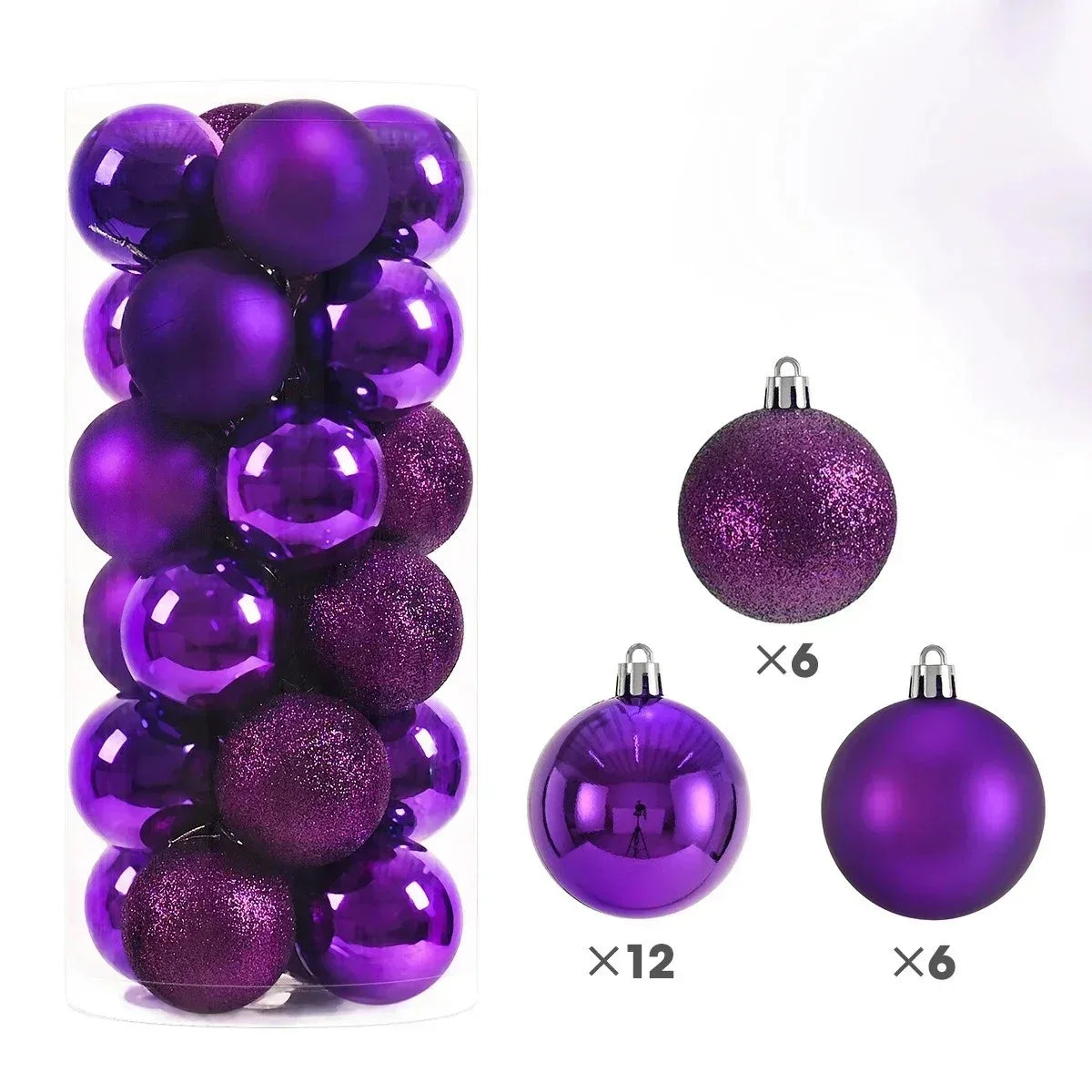 Set 24 Globuri de Crăciun – Diverse Culori, 3/4/6 cm – Ornamente Rezistente pentru Brad, Casă și Decorațiuni Festive