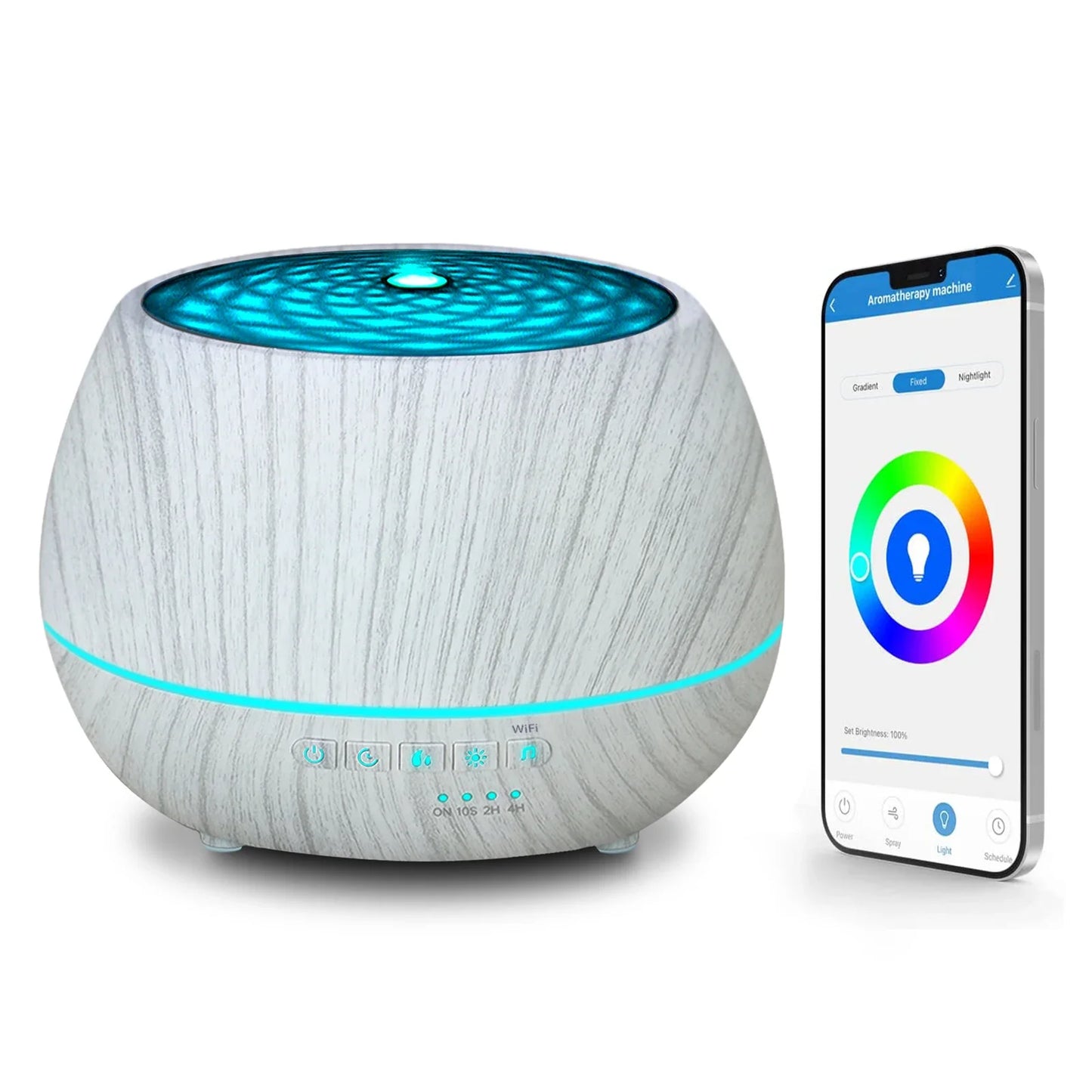 Umidificator Smart WiFi 500ml cu Aromaterapie și Lumină LED RGB – Control prin Telefon și Voce