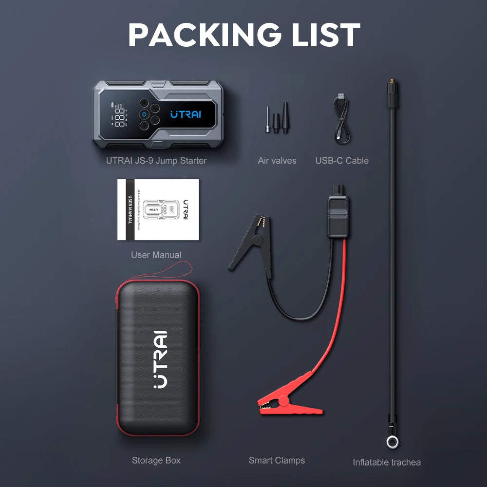 UTRAI JS-9 – Jump Starter Auto 1500A cu Compresor 150PSI, Power Bank & Lanternă LED – 4 în 1