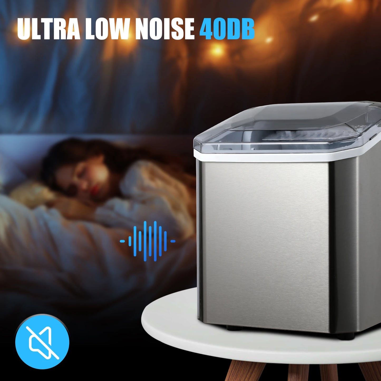 Aparat de Făcut Gheață 110W – 12KG/24H, Curățare Automată, Gheață în 6-8 Minute, 2 Mărimi Cuburi