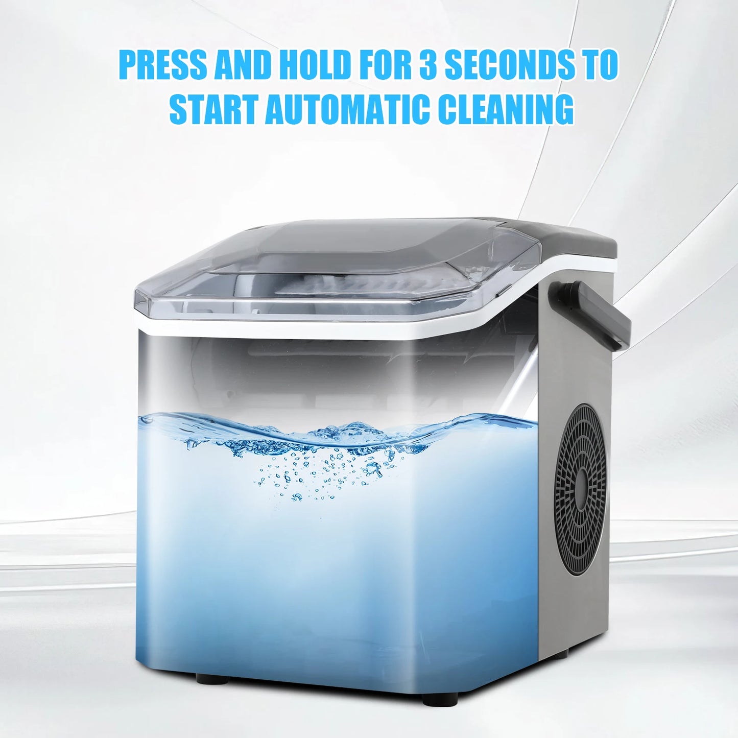 Aparat de Făcut Gheață 110W – 12KG/24H, Curățare Automată, Gheață în 6-8 Minute, 2 Mărimi Cuburi