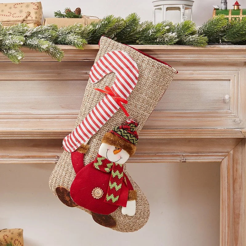 Șosetă Decorativă Mare de Crăciun – Moș Crăciun / Om de Zăpadă / Ren – 47×32 cm, Material Textil Premium