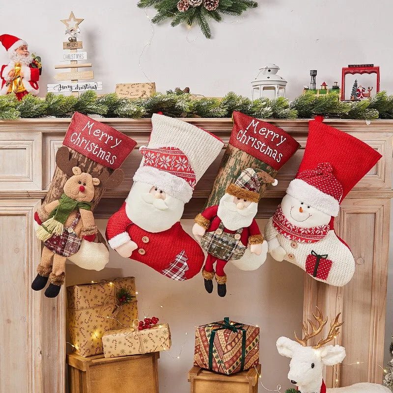 Șosetă Decorativă Mare de Crăciun – Moș Crăciun / Om de Zăpadă / Ren – 47×32 cm, Material Textil Premium