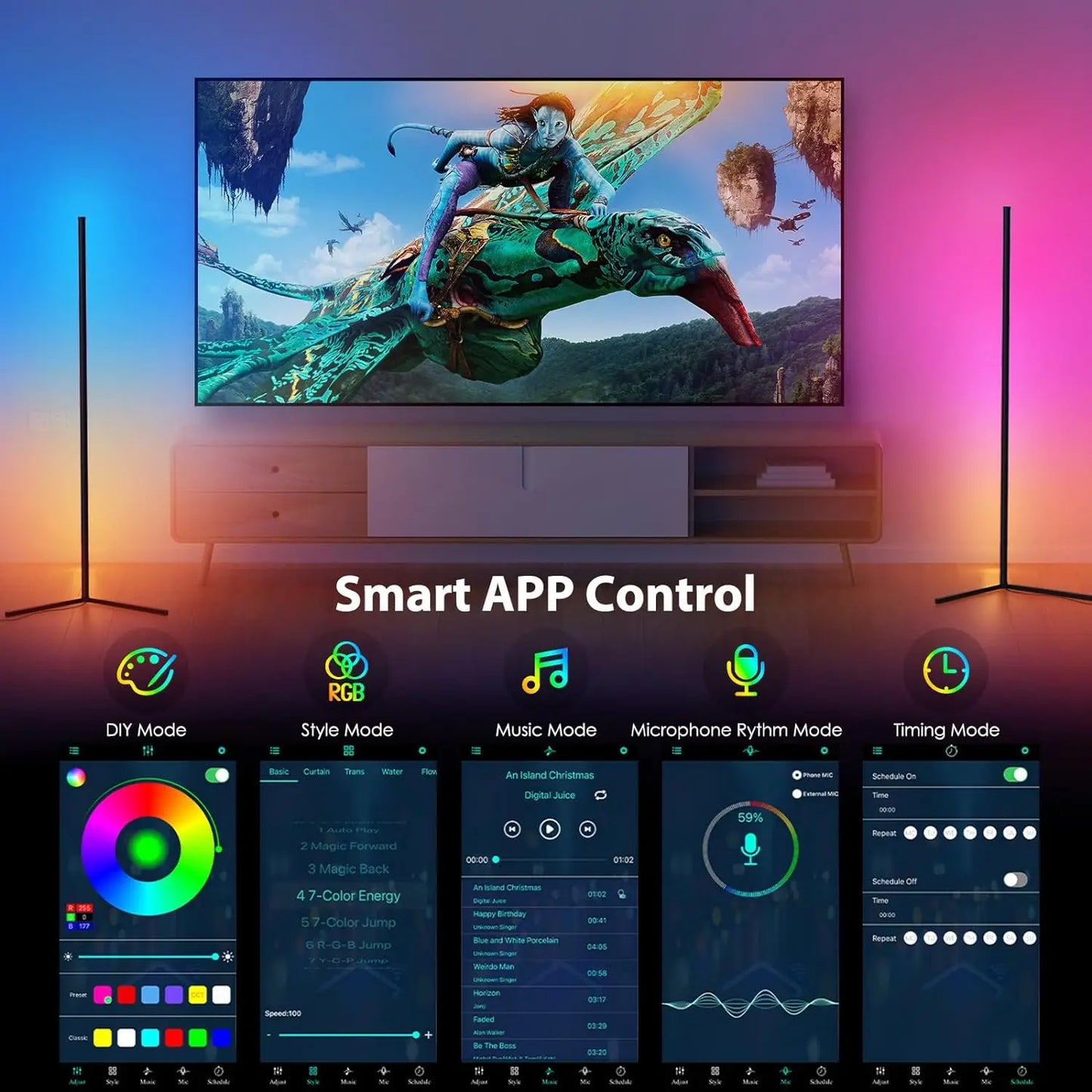 Lampa Smart RGB de Podea cu Control prin App și Sincronizare Muzicală – 16M Culori, Design Minimalist