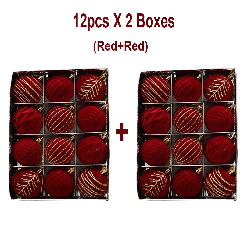 Set Globuri Premium de Crăciun cu Catifea & Accente Aurii – 6cm / 12 buc – Eleganță pentru Bradul Tău ✨