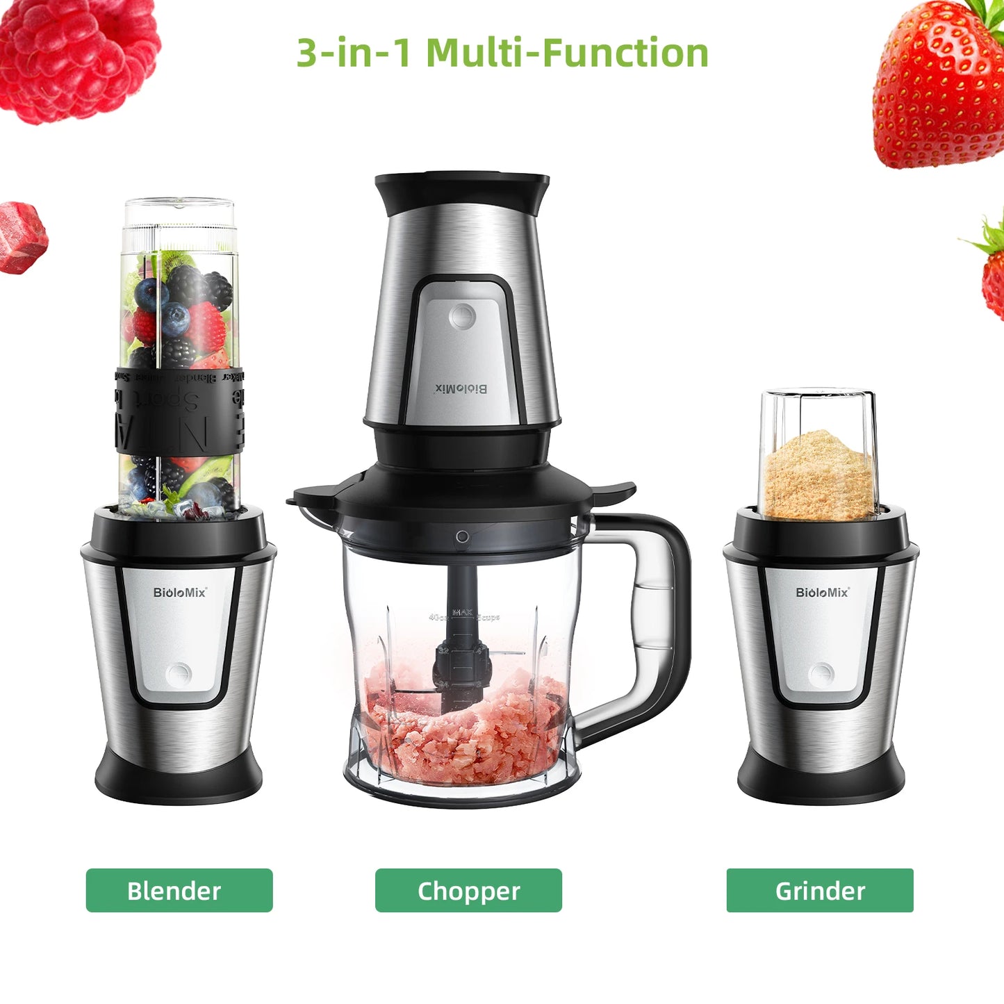 Robot de Bucătărie Multifuncțional 3 în 1 – Blender, Tocător și Râșniță, 700W, Lame Inox, Recipient Smoothie Portabil
