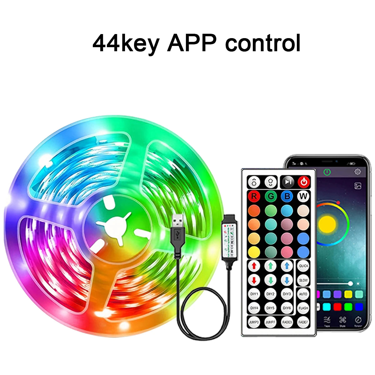 Bandă LED RGB SMART cu Control APP & Telecomandă 44 Key – 0.5m până la 30m – Iluminat Inteligent pentru Cameră & Gaming
