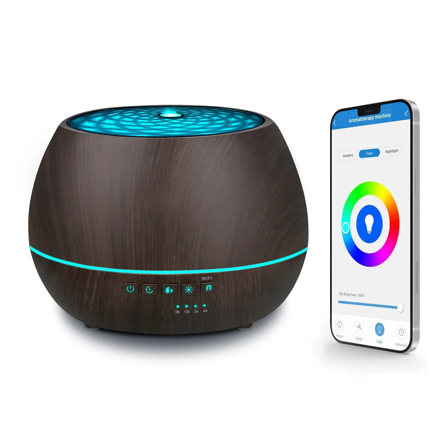 Umidificator Smart WiFi 500ml cu Aromaterapie și Lumină LED RGB – Control prin Telefon și Voce