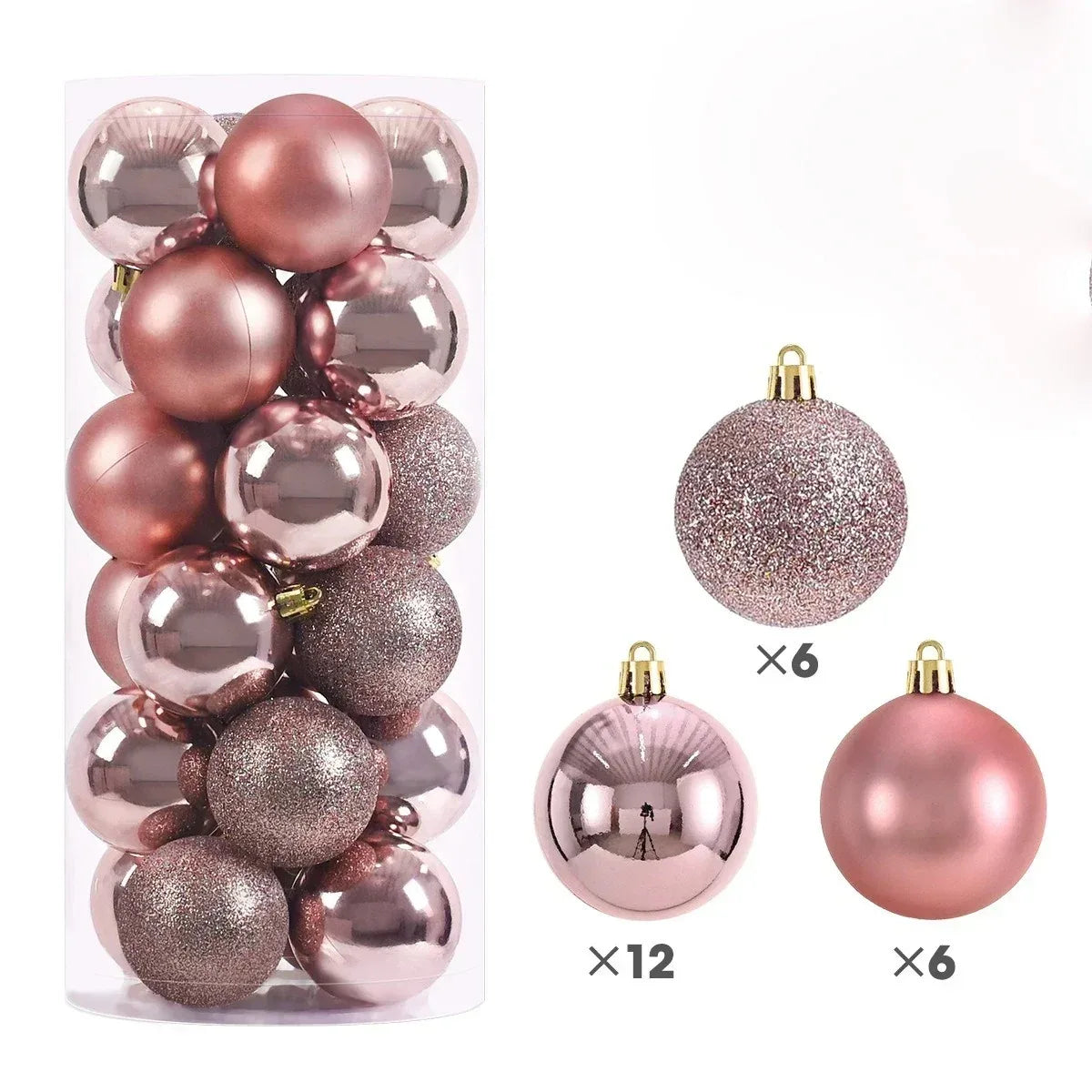 Set 24 Globuri de Crăciun – Diverse Culori, 3/4/6 cm – Ornamente Rezistente pentru Brad, Casă și Decorațiuni Festive
