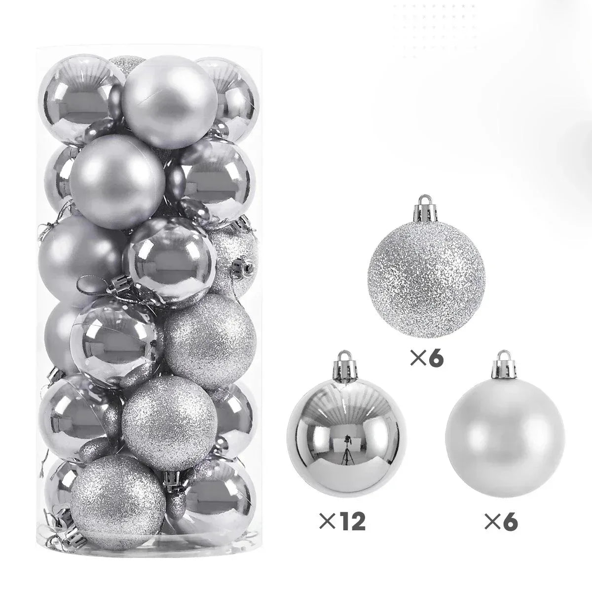 Set 24 Globuri de Crăciun – Diverse Culori, 3/4/6 cm – Ornamente Rezistente pentru Brad, Casă și Decorațiuni Festive