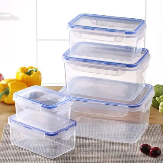 Set Recipiente Etanșe din Plastic Transparent – 550ml, 1000ml, 1500ml, 2200ml – Organizare Frigider și Bucătărie