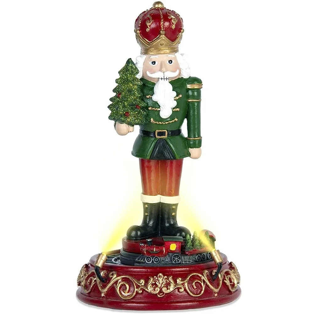 Nutcracker Muzical cu LED & Tren Rotativ – Figurina Decorativă Premium de Crăciun, 20 cm