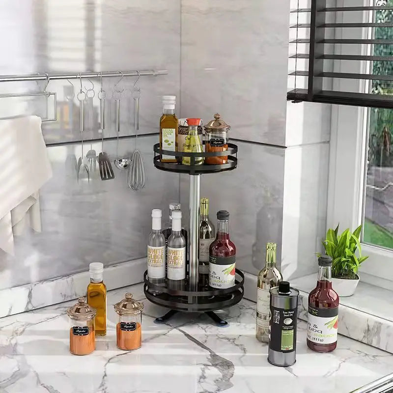 Organizator condimente rotativ 360° din oțel carbon – Suport premium cu 1/2/3 etaje pentru bucătărie