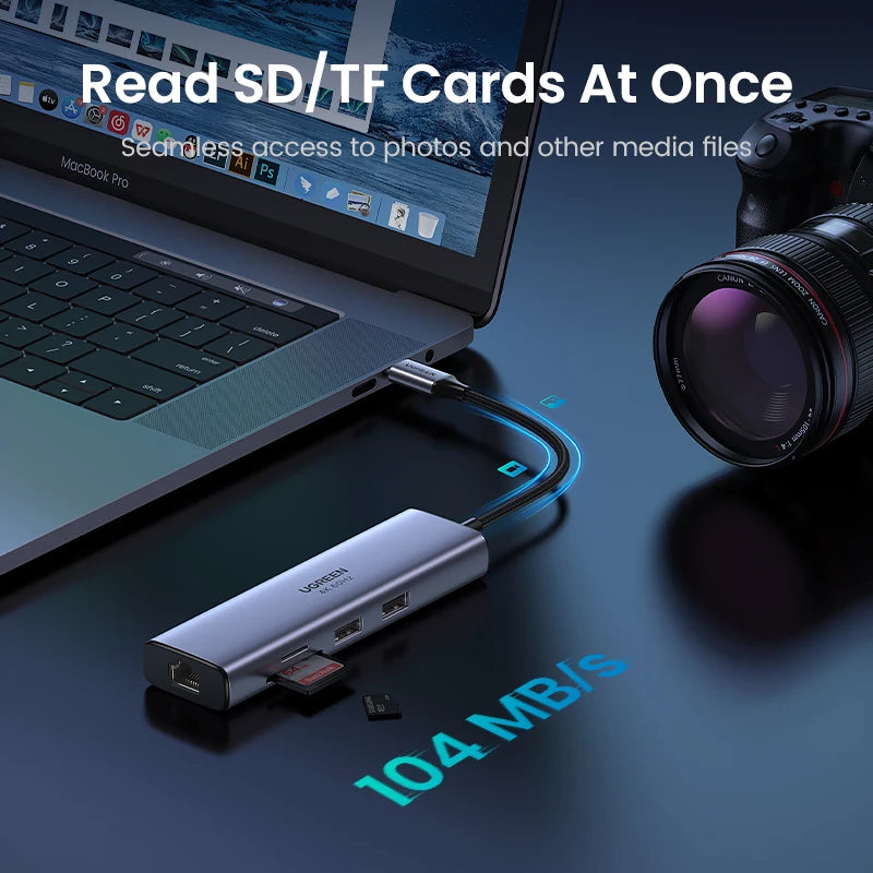 Hub USB-C 7-în-1 cu HDMI 4K 60Hz, RJ45, SD/TF, USB 3.0 și Încărcare Rapidă 100W