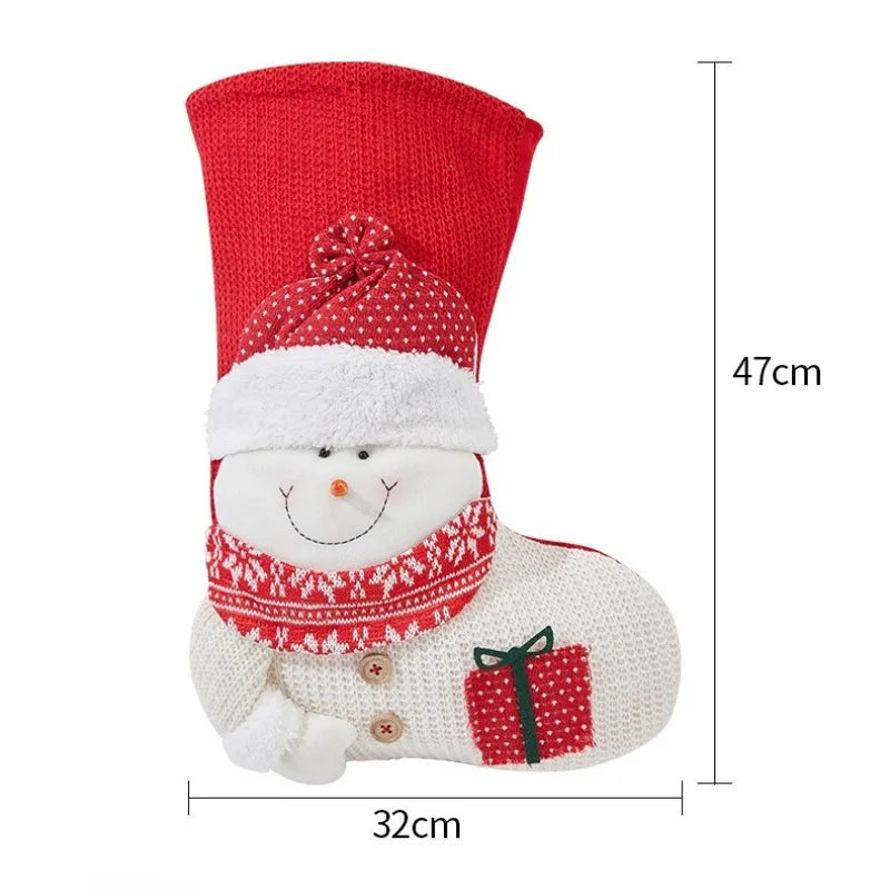 Șosetă Decorativă Mare de Crăciun – Moș Crăciun / Om de Zăpadă / Ren – 47×32 cm, Material Textil Premium