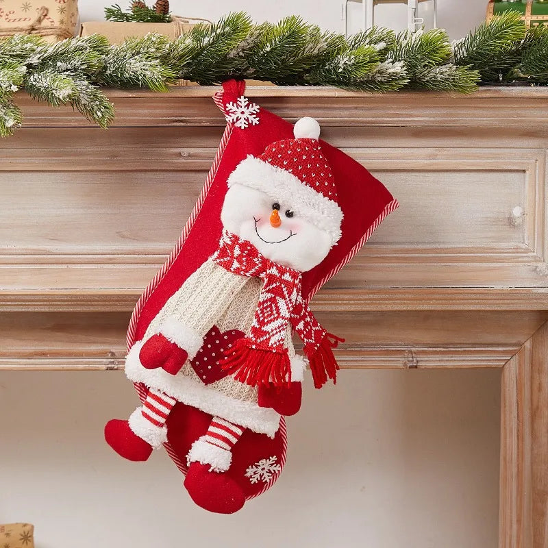 Șosetă Decorativă Mare de Crăciun – Moș Crăciun / Om de Zăpadă / Ren – 47×32 cm, Material Textil Premium