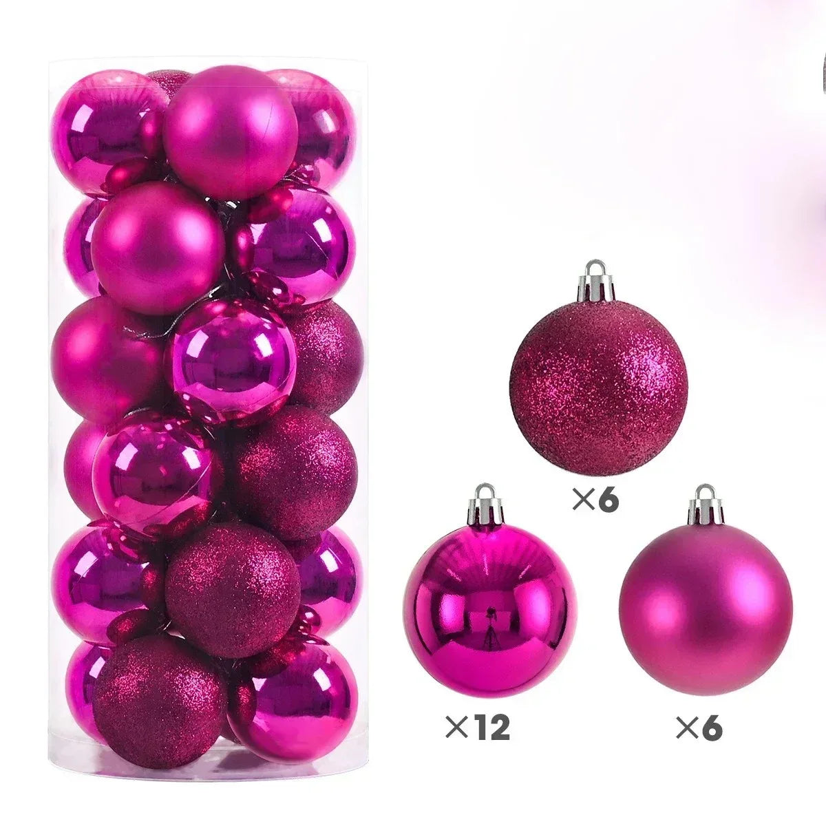 Set 24 Globuri de Crăciun – Diverse Culori, 3/4/6 cm – Ornamente Rezistente pentru Brad, Casă și Decorațiuni Festive