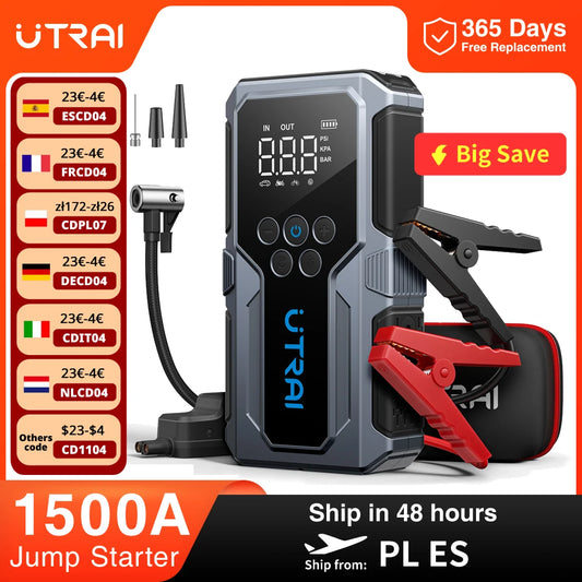 UTRAI JS-9 – Jump Starter Auto 1500A cu Compresor 150PSI, Power Bank & Lanternă LED – 4 în 1