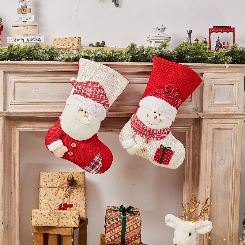 Șosetă Decorativă Mare de Crăciun – Moș Crăciun / Om de Zăpadă / Ren – 47×32 cm, Material Textil Premium