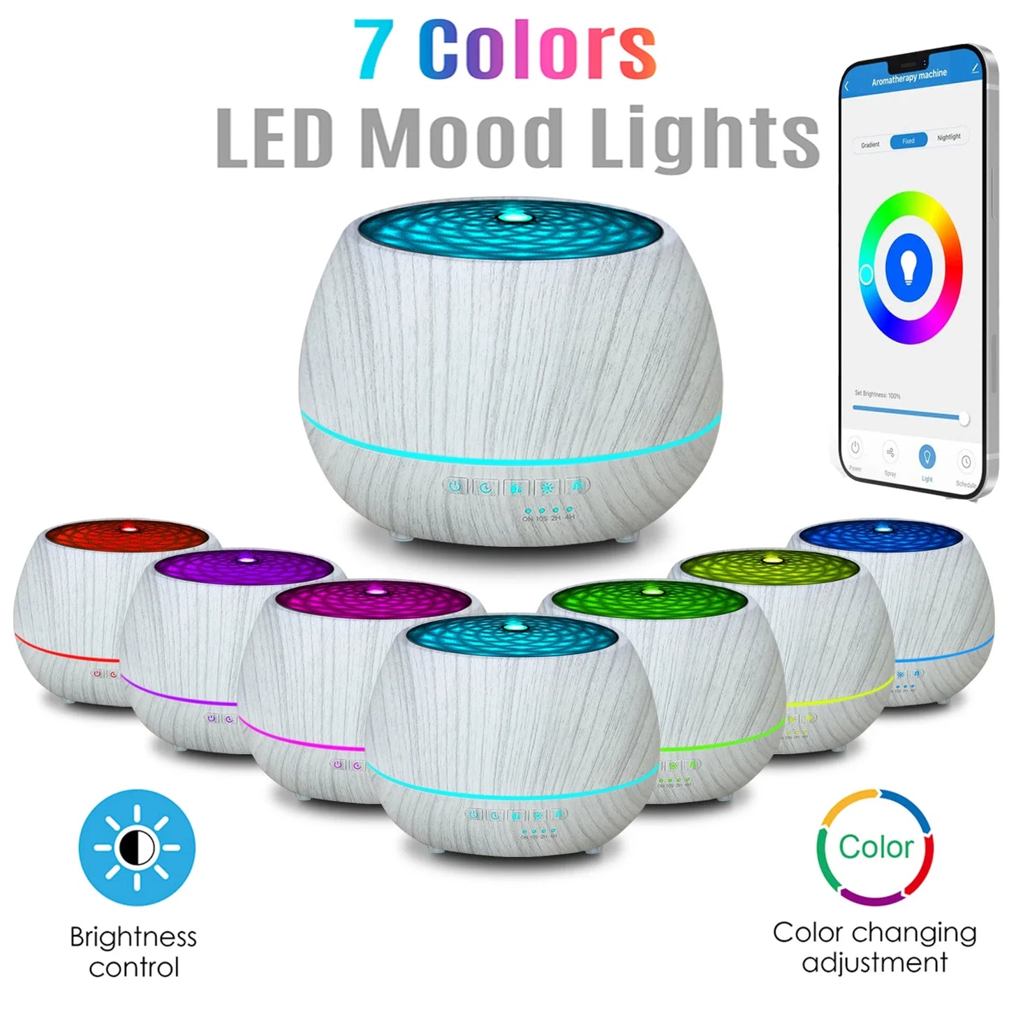 Umidificator Smart WiFi 500ml cu Aromaterapie și Lumină LED RGB – Control prin Telefon și Voce