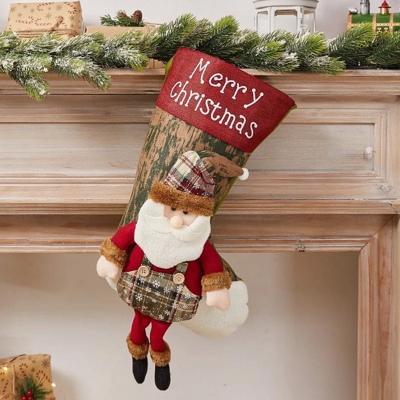 Șosetă Decorativă Mare de Crăciun – Moș Crăciun / Om de Zăpadă / Ren – 47×32 cm, Material Textil Premium