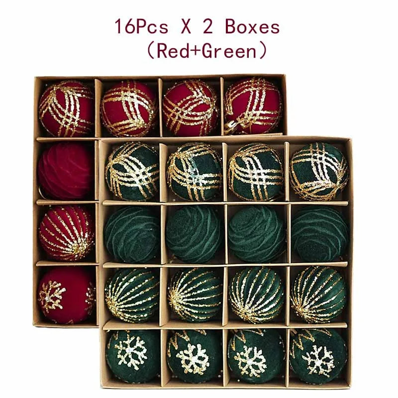 Set Globuri Premium de Crăciun cu Catifea & Accente Aurii – 6cm / 12 buc – Eleganță pentru Bradul Tău ✨