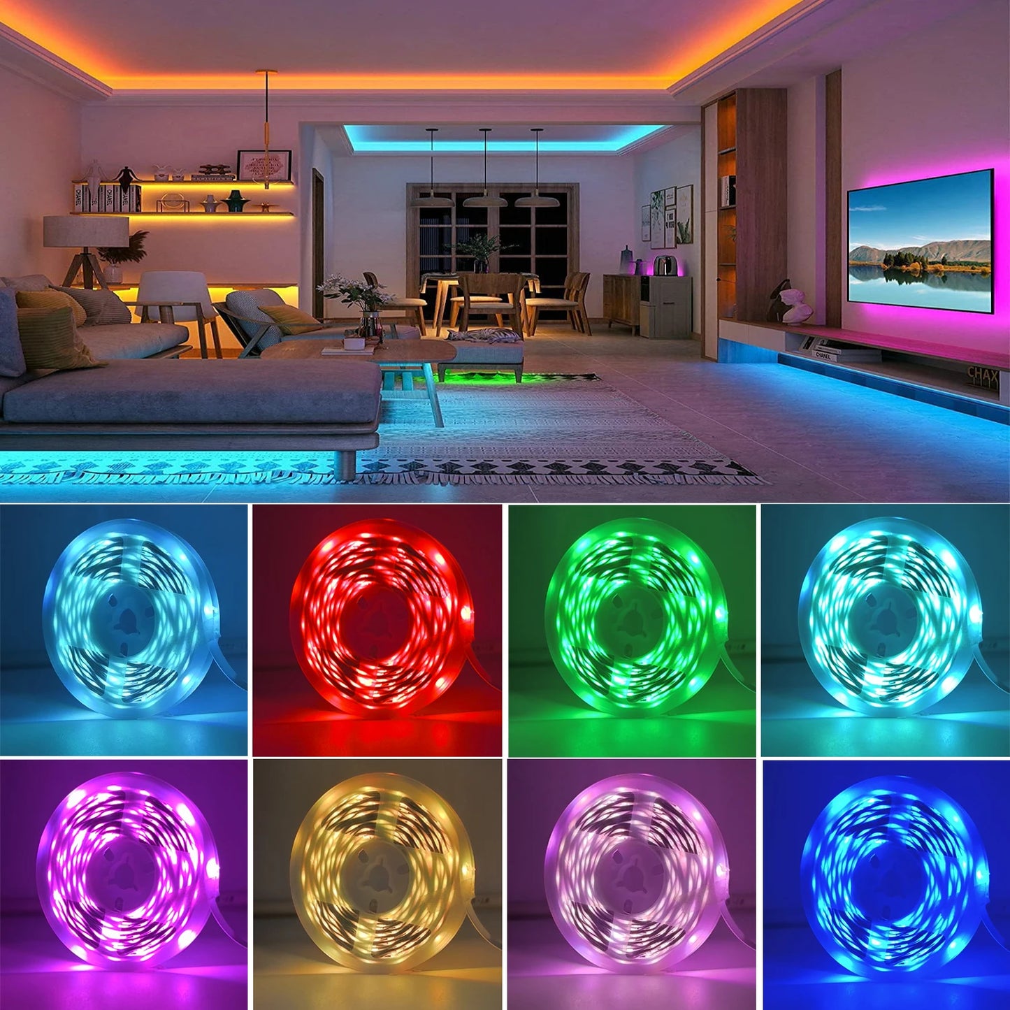 Bandă LED RGB SMART cu Control APP & Telecomandă 44 Key – 0.5m până la 30m – Iluminat Inteligent pentru Cameră & Gaming
