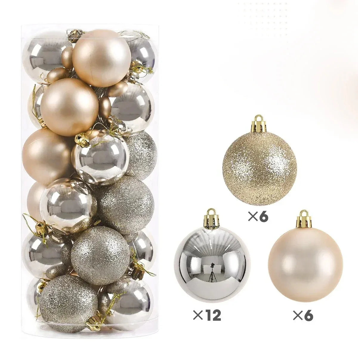 Set 24 Globuri de Crăciun – Diverse Culori, 3/4/6 cm – Ornamente Rezistente pentru Brad, Casă și Decorațiuni Festive
