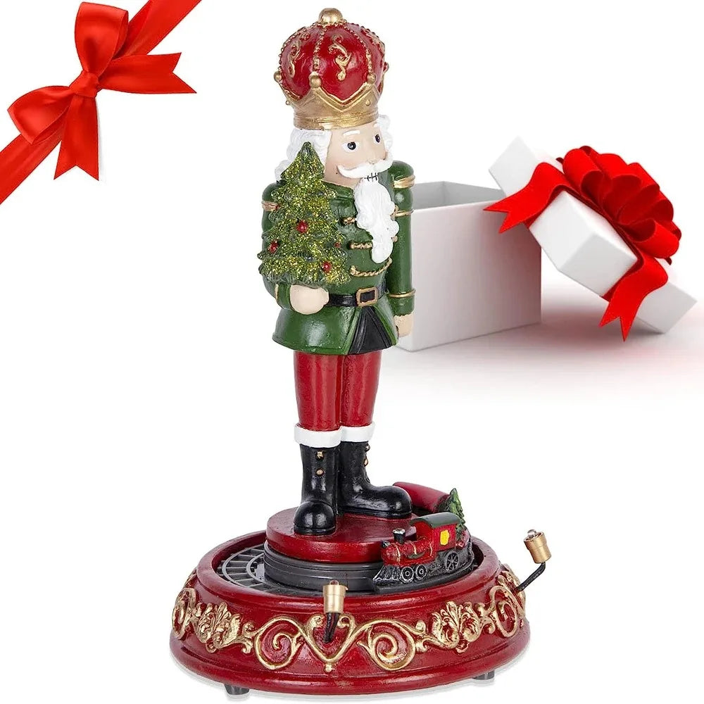 Nutcracker Muzical cu LED & Tren Rotativ – Figurina Decorativă Premium de Crăciun, 20 cm