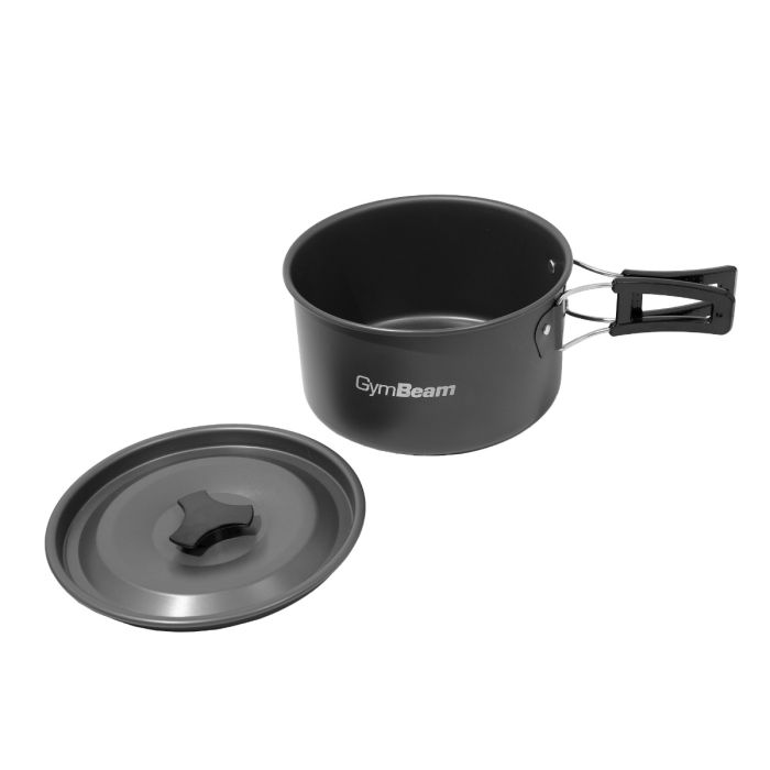 Set compact din aluminiu pentru gătit outdoor cu oală, tigaie și ceainic