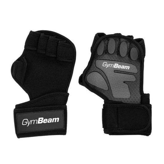 Mănuși Fitness Heavy Grip Black cu palmă cauciucată și bandă pentru încheietură